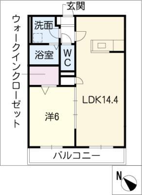 ヘーベルメゾン中ノ坪(1LDK/1階)の間取り写真