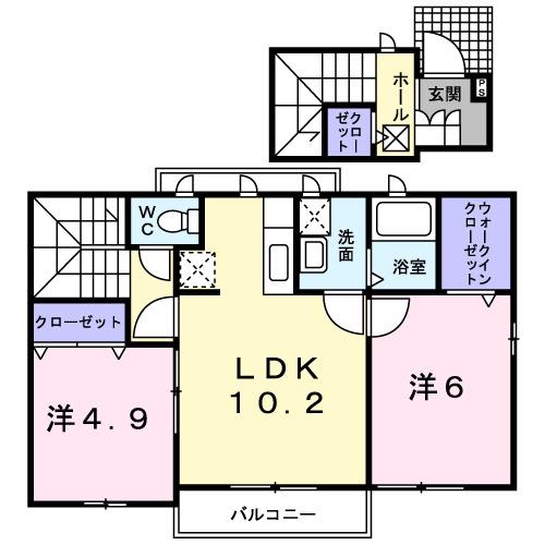 マリーフィオーレB(2LDK/2階)の間取り写真
