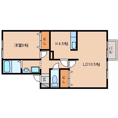ソレイユ古川III(1LDK/1階)の間取り写真