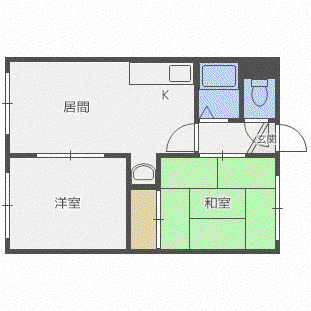 ラフォーレ北海(2DK/1階)の間取り写真