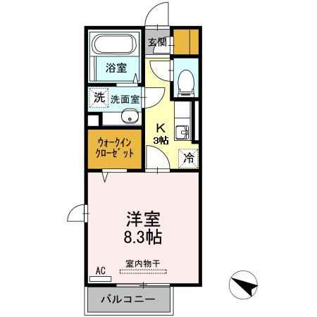 エクセル新外III(1K/2階)の間取り写真