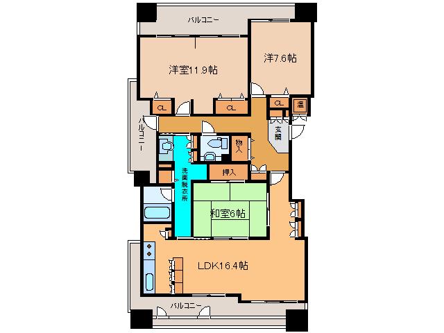 パシフィック西6条プライム(3LDK/3階)の間取り写真