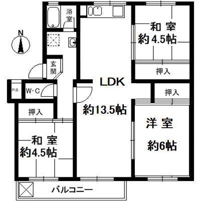 高倉台団地 31号棟(3LDK/1階)の間取り写真
