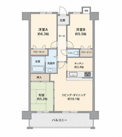 アンピール弥生が丘(3LDK/10階)の間取り写真