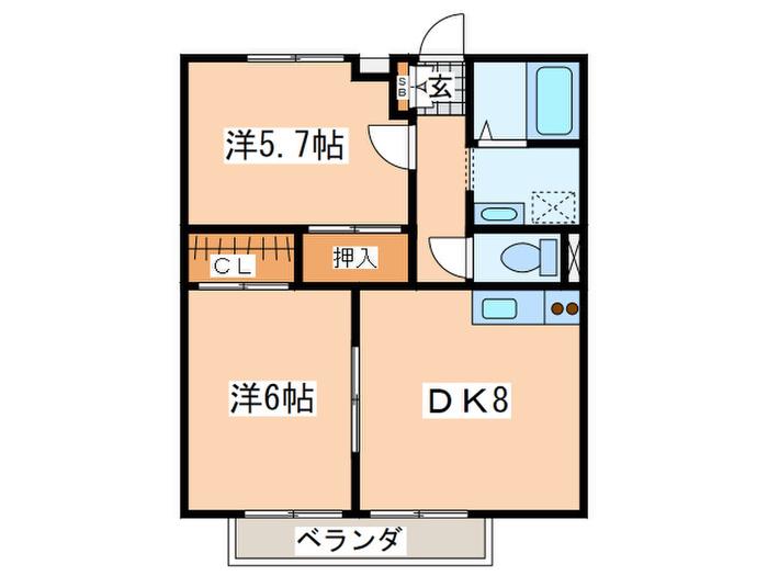 シュトラーセ藤沢B(2DK/2階)の間取り写真