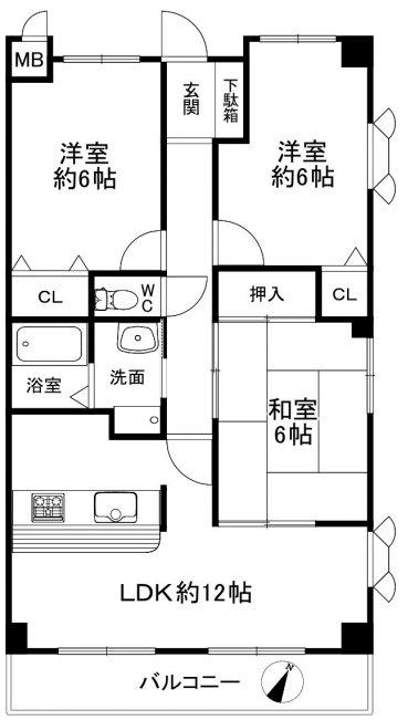 エスペランサ六甲道(3LDK/3階)の間取り写真