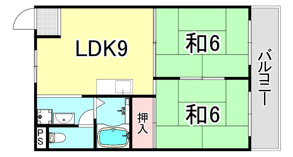 ホーク武庫之荘(2LDK/1階)の間取り写真