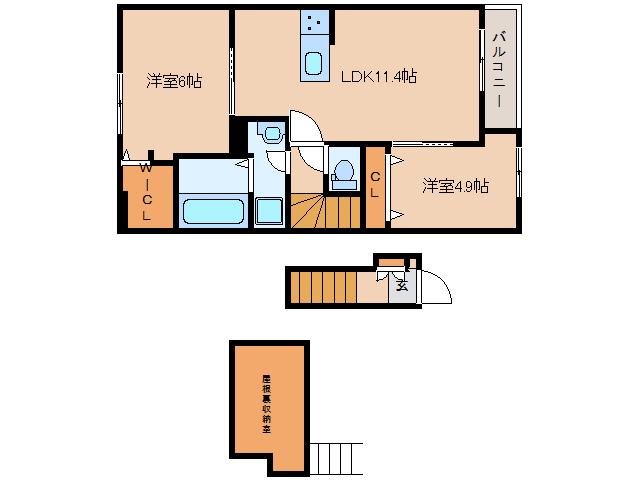 エクセレント カーサIII B棟(2LDK/2階)の間取り写真