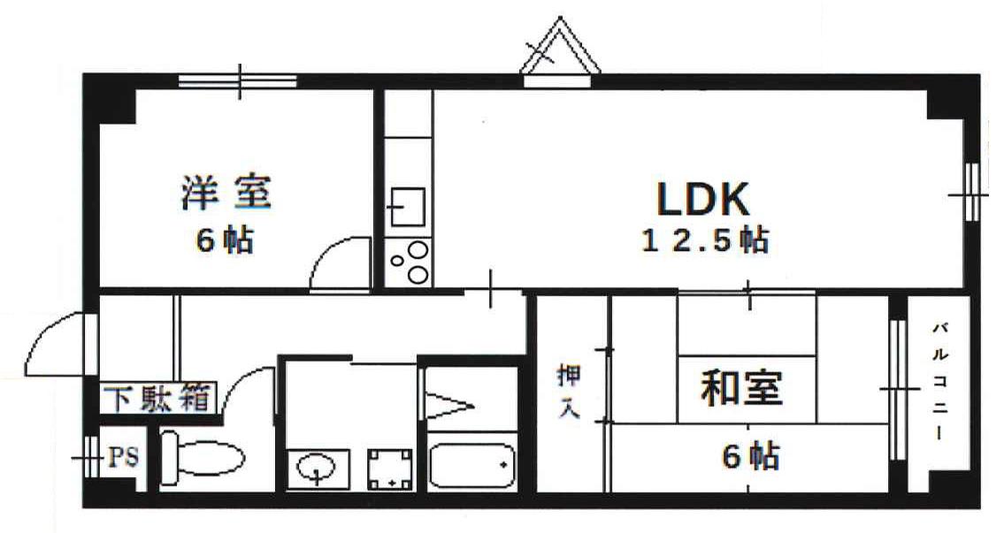 クオーターバレル木津山(2LDK/3階)の間取り写真