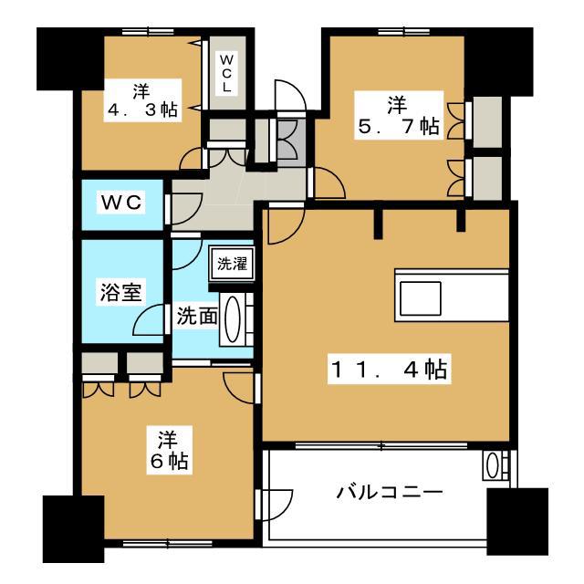 KDXレジデンス町田(3LDK/14階)の間取り写真