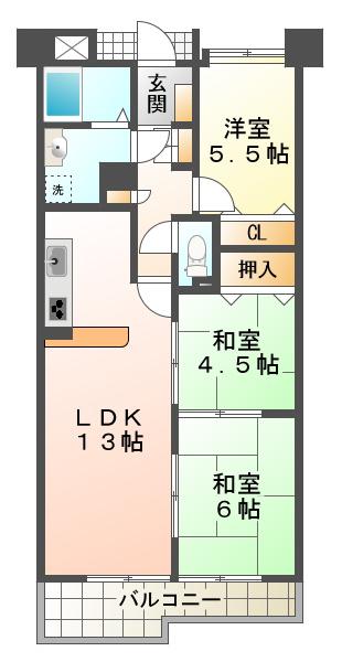 ホーユウパレス神戸塩屋(3LDK/3階)の間取り写真