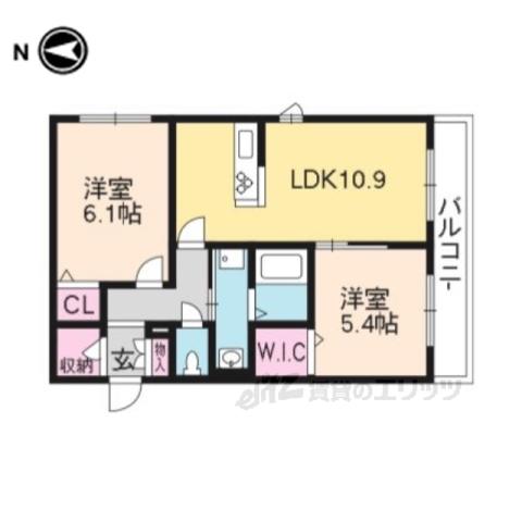 グリナージュ岩倉A棟(2LDK/1階)の間取り写真
