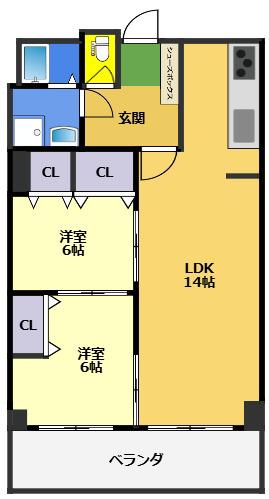 セルヴィ21知寄町(2LDK/7階)の間取り写真