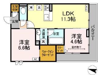 D-CRINUM 下土狩II(2LDK/1階)の間取り写真