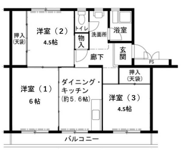 ビレッジハウス志染11号棟(3DK/2階)の間取り写真