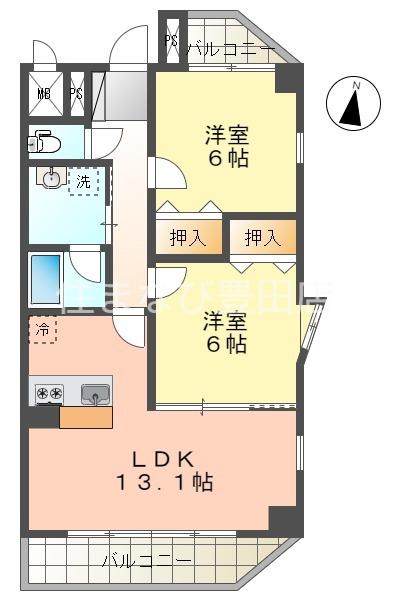 グリーンタワー(2LDK/3階)の間取り写真
