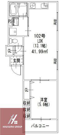 クリエオーレ諸口II(1LDK/1階)の間取り写真