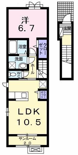 トゥワールフ 十日町(1LDK/2階)の間取り写真