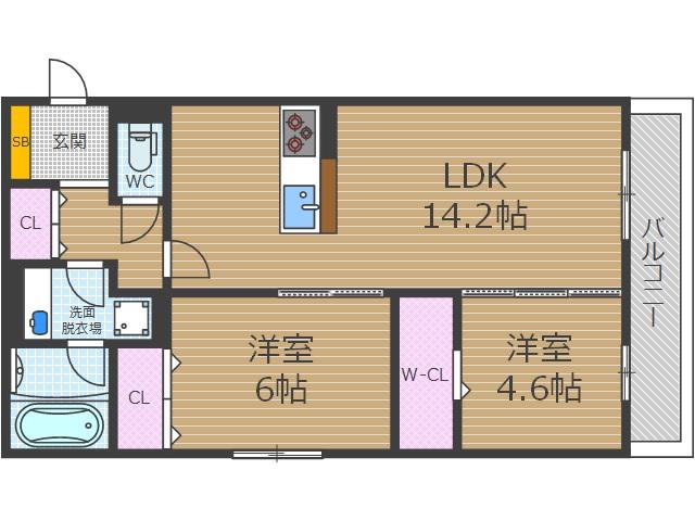 ラヴィエール南茨木Ⅱ(2LDK/2階)の間取り写真