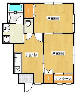 セレーノ緑町II(2DK/1階)の間取り写真