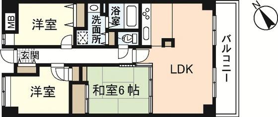 シーブリーズ東原壱番館(3LDK/9階)の間取り写真