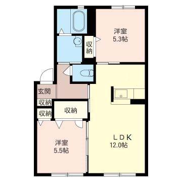 シャルル・アンレ(2LDK/1階)の間取り写真