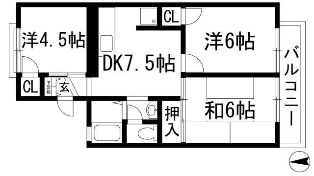セジュール西村(3DK/2階)の間取り写真