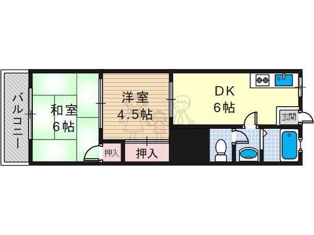 第1エクセルハイム(2DK/4階)の間取り写真