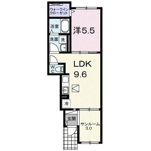 ミニョン フロス B(1LDK/1階)の間取り写真