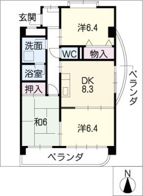 ルピナス橘(3DK/3階)の間取り写真