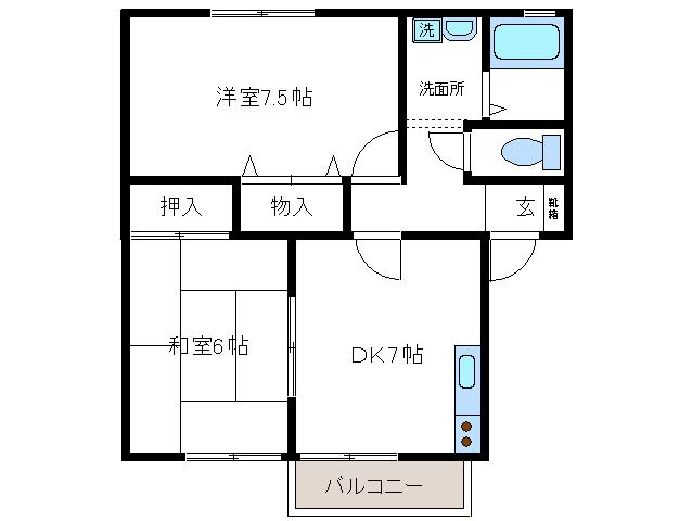 コンフォート(2DK/1階)の間取り写真