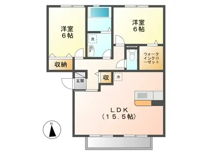 ウィルモア手城C棟(2LDK/2階)の間取り写真