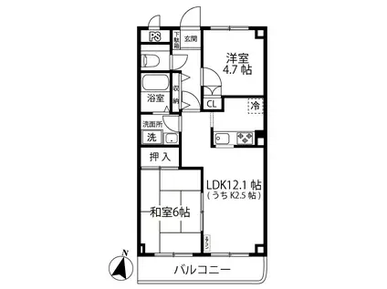 ライリッヒ・フーガ(2LDK/2階)の間取り写真