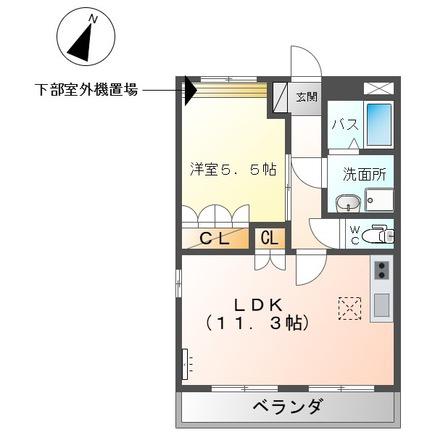 グリーンヒルズ(1LDK/1階)の間取り写真