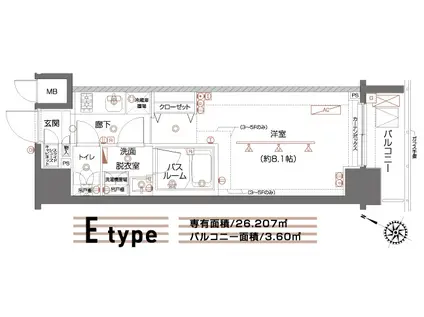 ZOOM都立大学(1K/6階)の間取り写真