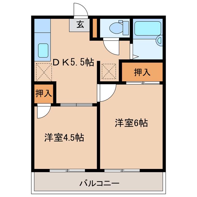 東台椿山荘(2DK/2階)の間取り写真