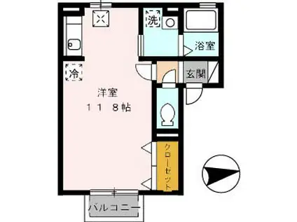 プレジオII(ワンルーム/1階)の間取り写真