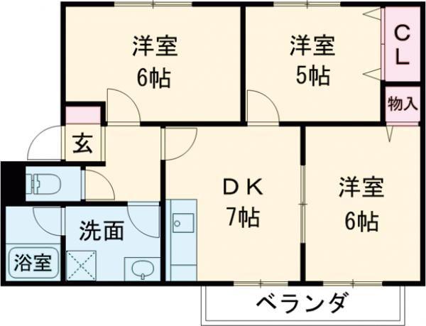 パセオみささぎ A棟(3DK/1階)の間取り写真