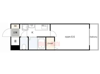 レジスコート東難波I(1K/1階)の間取り写真