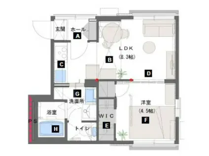 ヴィラ東小岩(1LDK/1階)の間取り写真