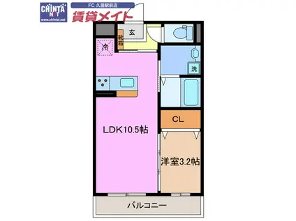 津市久居野村町マンション(1LDK/1階)の間取り写真