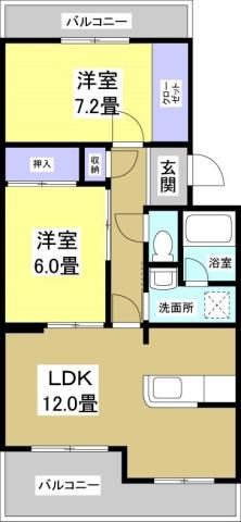 アバンテヤマカ(2LDK/2階)の間取り写真