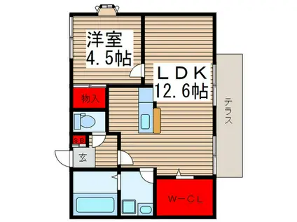 プラバーハイツ(1LDK/1階)の間取り写真