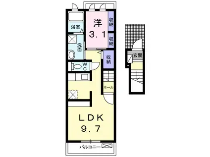 リバーサイドハウス(1LDK/2階)の間取り写真