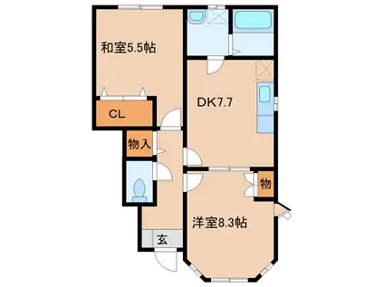 トレステーラUSA B(2DK/1階)の間取り写真