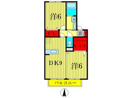 ウィルモア新松戸B棟(2DK/1階)の間取り写真