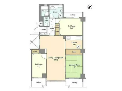コスモ柏2(3LDK/3階)の間取り写真