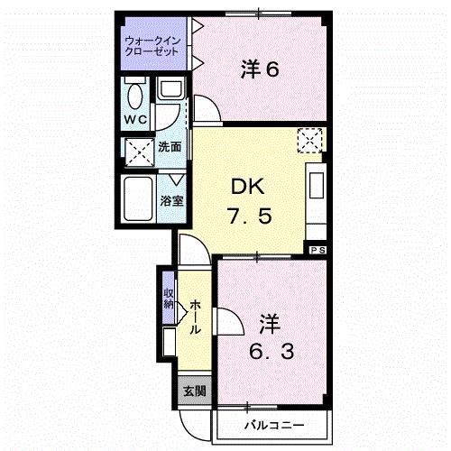 リバーウエストB(2DK/1階)の間取り写真