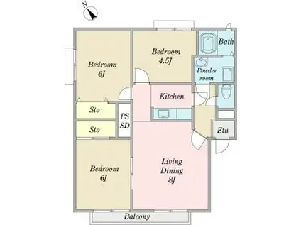 ウィンディアI(3LDK/2階)の間取り写真