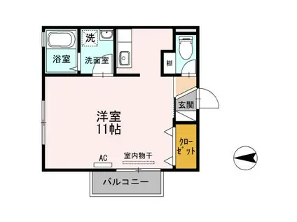 リビングタウン神原 B棟(ワンルーム/2階)の間取り写真